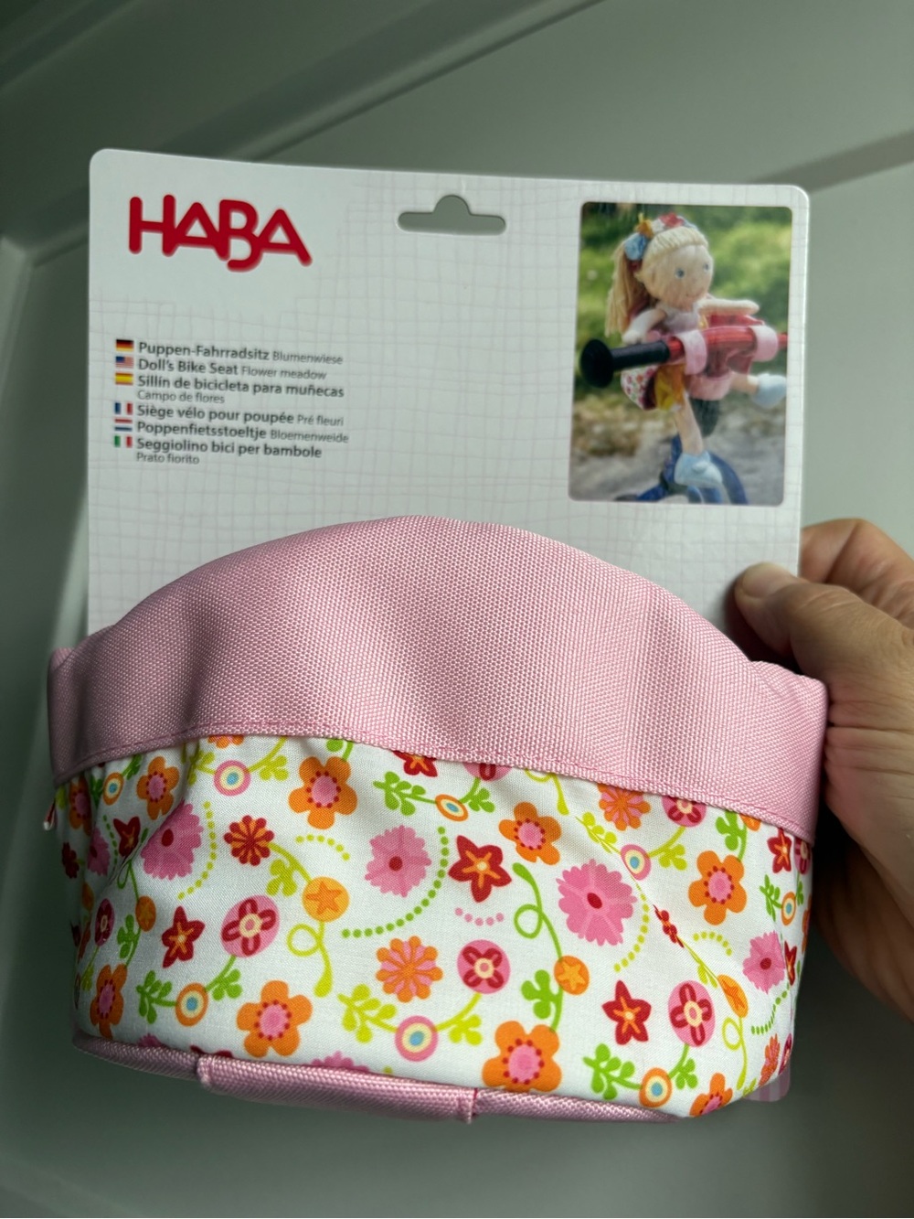 HABA Pink Floral Doll Bike Seat - Cute Attachment for Toy Bikes